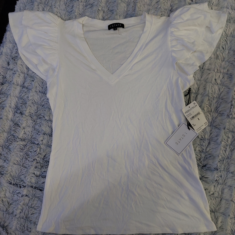 NWT 1.‎ State White Flutter Short-Sleeve Tee Medium